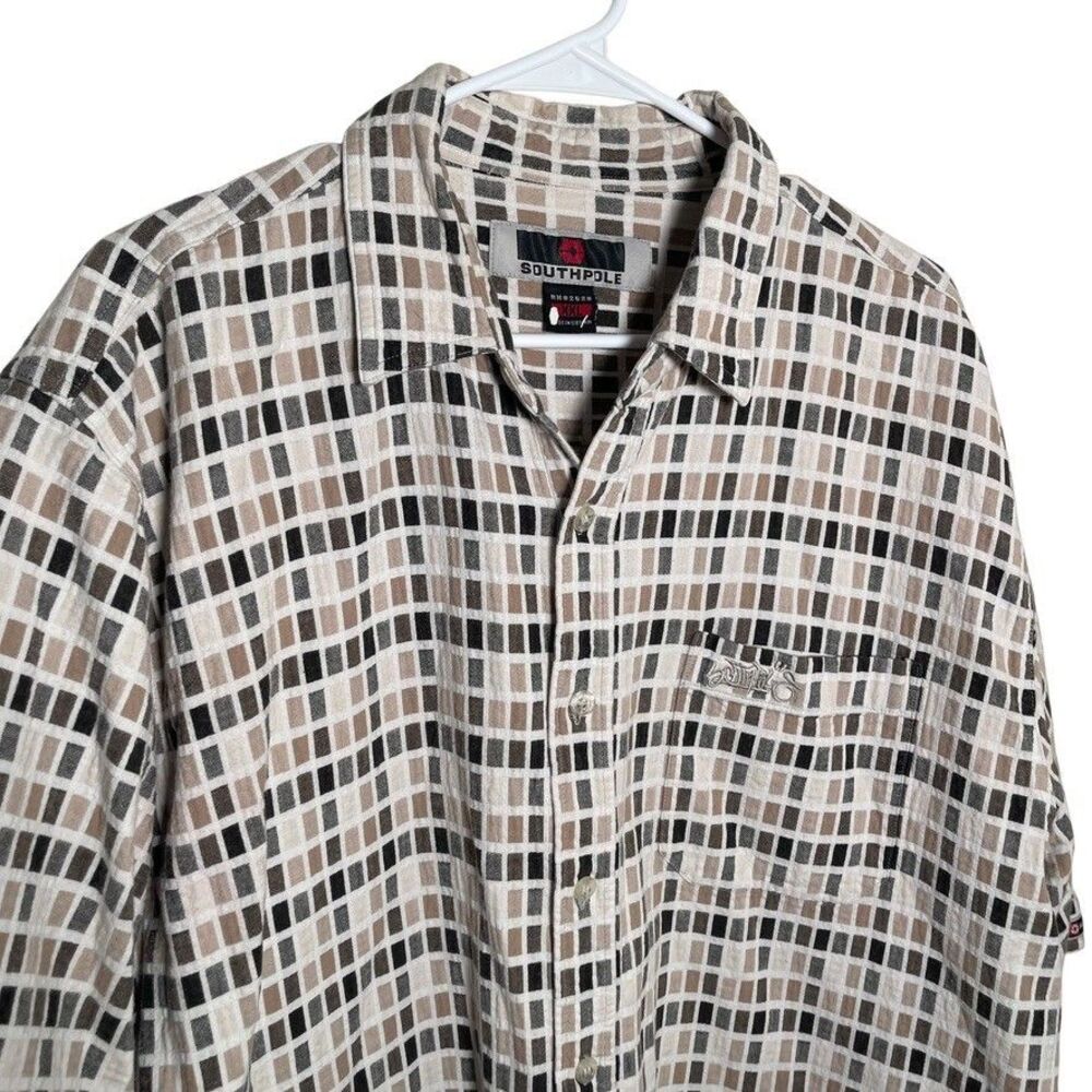 Southpole Shirt Men's XXL Textured Button Up Collared Short Sleeve Brown - Picture 2 of 9